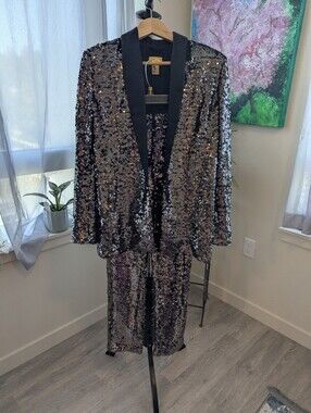 H&M silver/Black Sequined Blazer and Pants Set